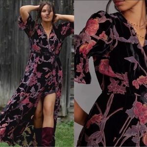 Hutch - Anthropologie - Maxi Wrap Dress w/ Velvet Floral Overlay - size 1X
